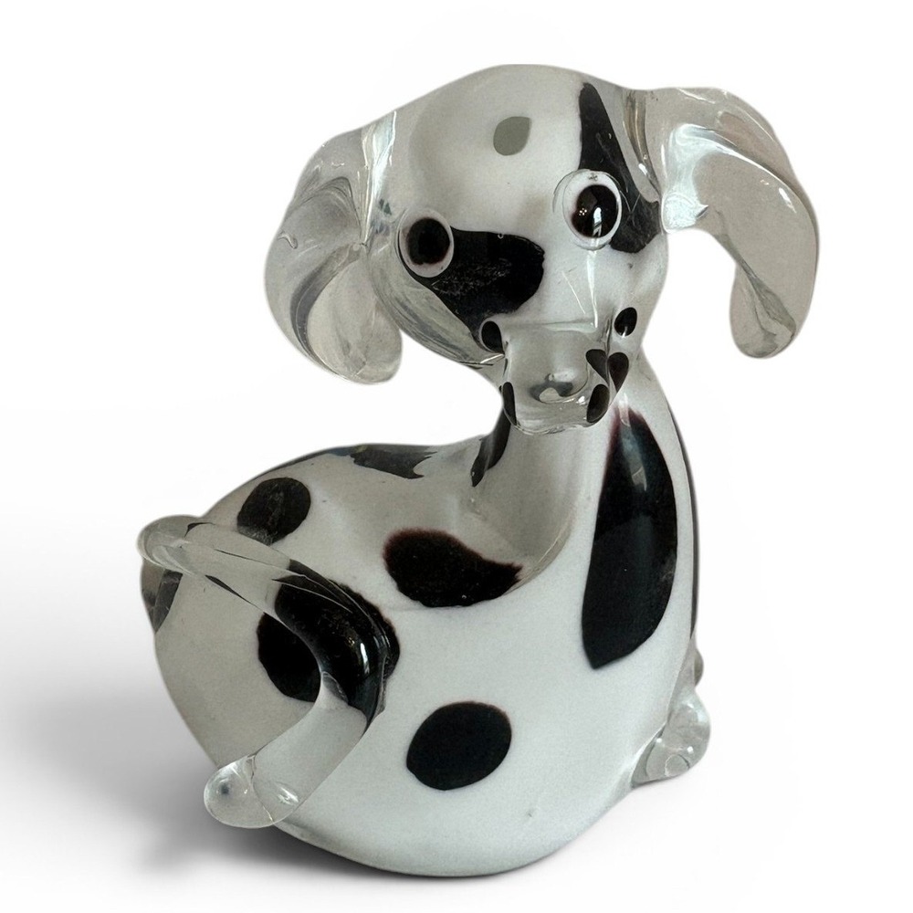 Gca Art Glass Dalmatian Puppy Dog Figurine Black White Spotted 4.5" 40229